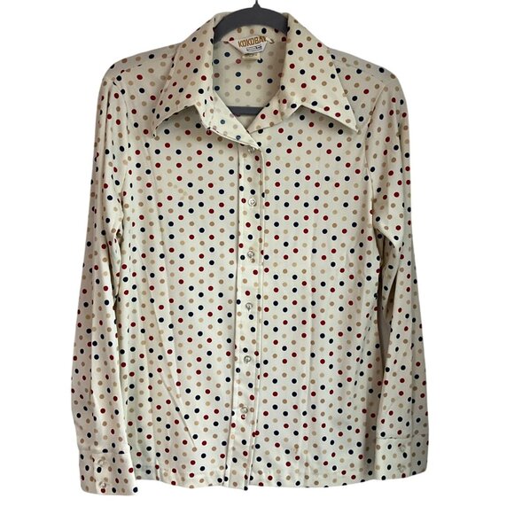 VTG 70's Kokobay By Eccobay Medium Polka Dot Button-Up Shirt Dagger Collar - Picture 8 of 14